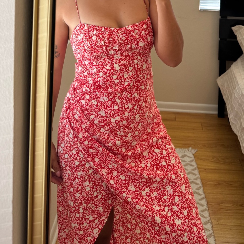 Zara Strapless Red Floral Dress